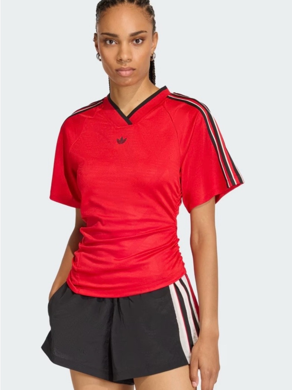 Adidas V-neck ROUCHED FOOTBALL Better Scarlet Red JERSEY Top*NWT